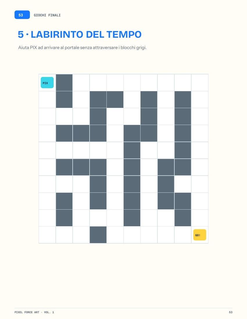 Anteprima del gioco Labirinto del Tempo nel libro di giochi e logica Pixel Force Art Vol. 1